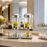 Distributeur de jus FANITF Golden Key Luxury 8L en acier inoxydable poli miroir bicolore, sur pied, avec tube à glace pour boissons froides