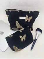 Sac de maquillage en fibre de polyamide Golden Butterfly, pliable, imperméable, sac de rangement pour voyage, sac cosmétique portable écologique
