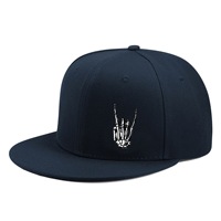 Casquette Snapback Noire Personnalisée avec Broderie 3D Main de Squelette, 6 Panneaux, Visière Plate, Style Hip Hop, pour Hommes – Vente en Gros