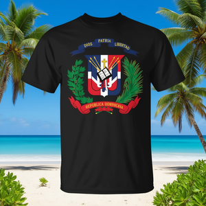 T-shirt avec le blason de la République Dominicaine, emblème national, noir, vêtements pour hommes, manches courtes, col rond, promotionnel pour adultes - Product Image 3