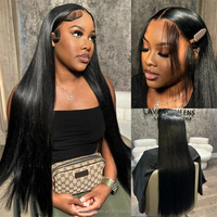 Perruques Lace Front de Qualité Supérieure Cheveux Humains pour Femmes Densité 180% HD Transparentes 28 Pouces Lisses Pré-Pluckées Sans Colle Dentelle Noir Naturel