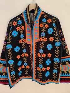 Handmade <b>Velvet</b> Suzani Bomber <b>Jacket</b> Hand Embroidery Floral Folk Art Design Reversible Eco-Friendly Breathable Winter <b>Women's</b> - Product Image 2
