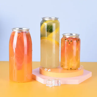 Vente chaude PET clair transparent jus peut 330ml 500ml capacité facile à ouvrir extrémité canette de boisson en plastique avec bouchon en aluminium