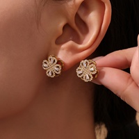 Lots de Bijoux Fantaisie Inoxydables en Acier Inoxydable Plaqué Or 18K avec Zircon 5A, Parures Rotatives Fleur Collier Bague Boucles d'Oreilles pour Femme