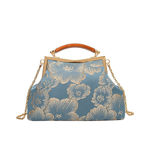 Women's Chain Bag Frame Shape Sky Blue Floral Embroidery Wedding Shoulder Crossbody Bag Fashion Trend Fall 2023 - Product Image 5