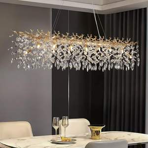 Suspension en cristal de luxe avec <span class=keywords><strong>branches</strong></span> en <span class=keywords><strong>métal</strong></span> doré et cristaux de goutte de pluie pour lustre rectangulaire dans le hall de l'hôtel de la salle à manger - Product Image 3