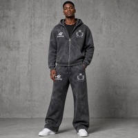 Ensemble sweat à capuche gris foncé JUSHENG avec emblème d'aile et bouclier, survêtement deux pièces, pantalon de survêtement large, streetwear