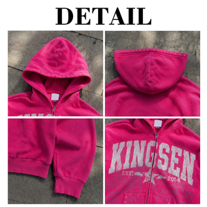 Zip up Hoodie Custom French Terry Distressed Vintage Full Print Hoodie Heavyweight Asid Wash Sun Faded Rhinestone Zip up Hoodie - Product Image 6