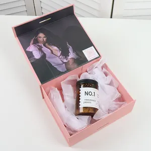 Embalagem de caixa de presente magnética para roupas de casamento dobrável de papelão de papel vazio rosa estampado personalizado de luxo