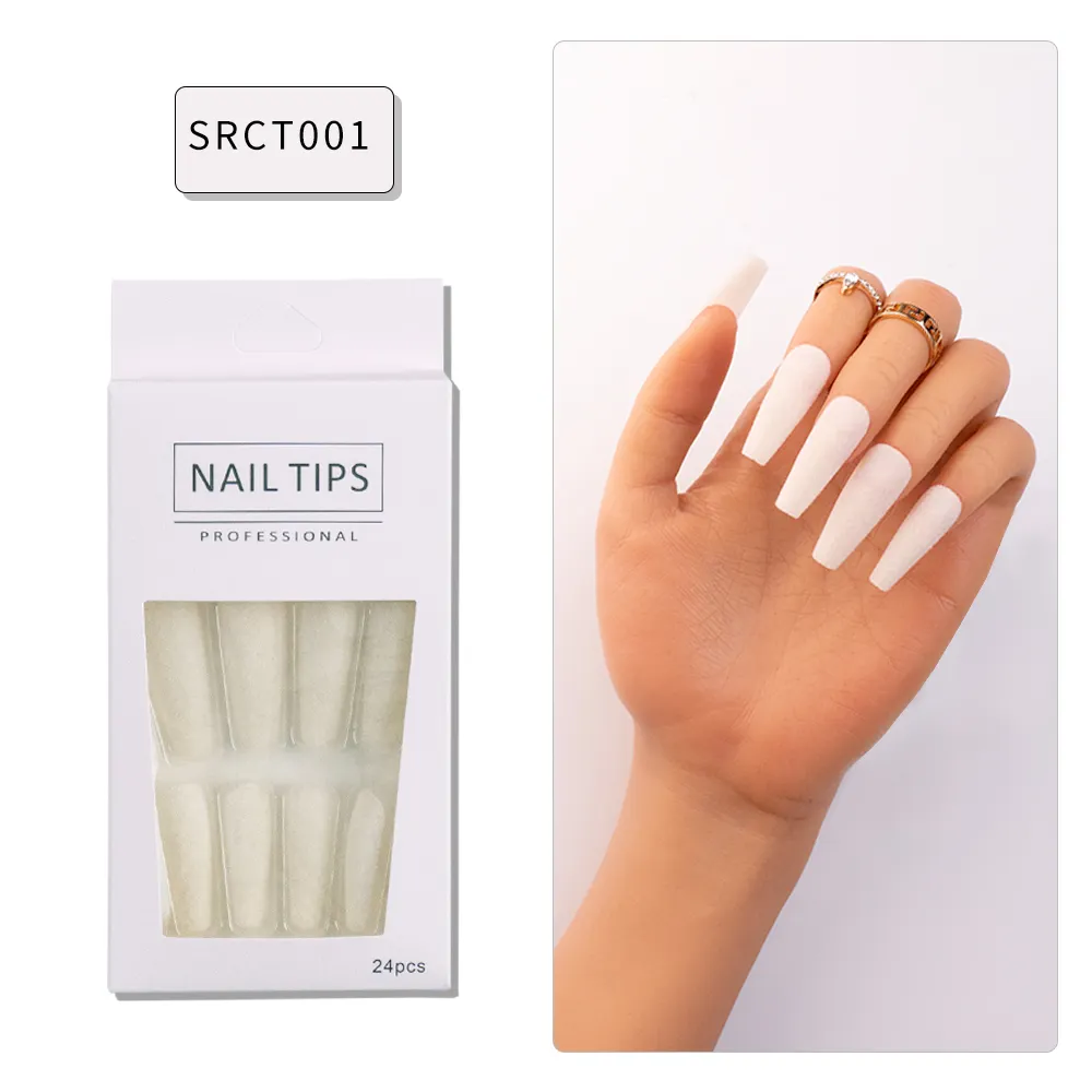 24pcs/box Solid Color Acrylic Fake Nails Fashion French Full Cover Long Press On Nails Wholesale