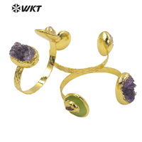 WKT-B584 classique de luxe 18k véritable or plaqué à la main Bracelet irrégulier améthyste Bracelet et très beaux bijoux en pierre