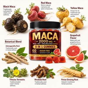 Gummies de haute qualité à l'extrait de Maca et à la racine de Ginseng Panax pour adultes - Soutien immunitaire et gestion de l'énergie - Flacon de 60 unités - Product Image 5