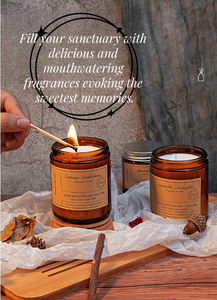 Precio de fábrica, tarro de ámbar personalizado, cera de soja, decoración del hogar, velas perfumadas de larga duración para baño con tapa plateada - Product Image 6