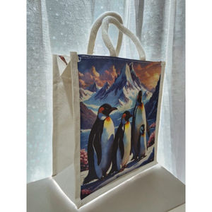 Sac fourre-tout rectangulaire en toile écologique – Motif Art Déco imprimé à la main avec poignées en sangle de coton épaisse pour la retraite et Diwali - Product Image 3