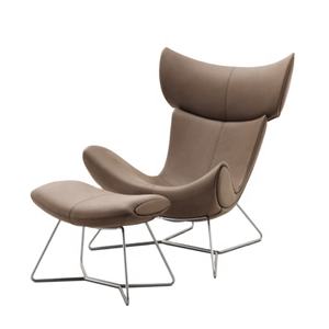 Silla italiana de cuero para sala de estar, mecedora de cuero con reposapiés - Product Image 6