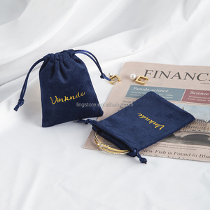 Dark Blue Luxury <b>Drawstring</b> <b>Bags</b> 13x18cm Printed Velvet Pouches for Jewellery Gift Packaging and <b>Makeup</b> Storage - Product Image 3
