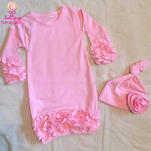 Conjunto de Ropa para Bebé Recién Nacido al por Mayor, Multicolor, Vestido de Manga Larga con Volantes, Estilo Raglán, y Gorro Anudado - Product Image 5
