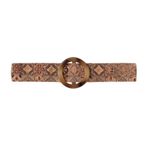 Ceinture en tissu à boucle ronde en résine de coquille d'arbre, largeur 3,5 cm, motif décoratif - Product Image 1