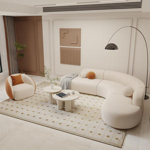 Sofá Curvo en Forma de L Color Crema, Relleno de Espuma Semicircular, Área de Salón Moderna con Mesa de Centro - Product Image 5