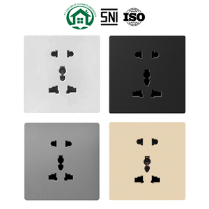 Prise universelle à 5 broches avec panneau robuste en laiton gris fer, offrant 2 prises durables pour une utilisation résidentielle et générale fiable. - Product Image 1