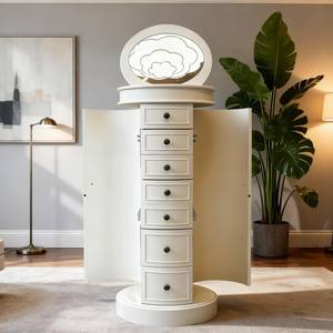 بيع مباشر من المصنع: خزانة مجوهرات بيضاء من الخشب الصلب، أثاث غرفة نوم عصري متعدد الوظائف بسعة كبيرة لتخزين القلائد والأقراط - Product Image 2