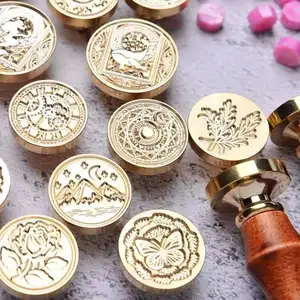 Brass Head Sealing Wax Stamp Wood Handle Head Blank Customized Patterns And Shapes Wax Seal Stamp Set