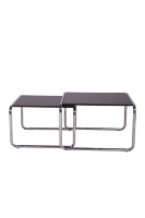 Table basse moderne en acier inoxydable pour la maison Mobilier de salon Panneau en bois noir design déplié