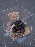 Boîte cadeau en acrylique avec ours en peluche, cadeau romantique pour la Saint-Valentin pour petite amie, rose éternelle, ours éternel en boîte