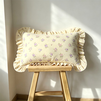Housse de coussin rectangulaire en coton 30x50cm style cottage français, imprimé petites fleurs pêche-orange, bord à volants