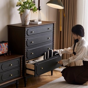 French Vintage Style Solid Wood Four Drawer <b>Chest</b> <b>Storage</b> Dresser For Living Room Bedroom Entryway Cabinet - Product Image 1