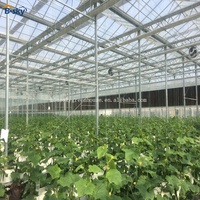 Serre agricole multi-chapelles en verre trempé durable, grande taille, pour la production de fleurs, de semis et de légumes, avec contrôle de la température