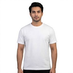 Camiseta de Algodón Blanca para Hombre, Corte Regular, Manga Corta, Cuello Redondo, Lisa, Informal, Tejido de Punto, Teñido Liso - Product Image 4