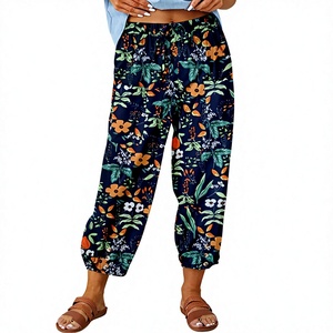 Nouveauté été 2023 : Pantalon décontracté <span class=keywords><strong>femme</strong></span> coupe bootcut taille haute en coton et lin, style européen et américain, pour le commerce transfrontalier - Product Image 1