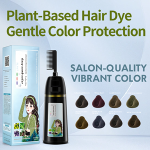 Teinture capillaire permanente à base d'extraits végétaux verts de haute qualité, prix bas, couleur noire/brun, crème 500ml, poudre de henné, shampoing, peigne - Product Image 1