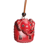 Porte-clés mini pochette éléphant mignon en cuir fait main, breloque de sac animal, pendentif décoratif artisanal pour rétroviseur de voiture, cadeau promotionnel