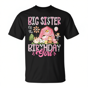 T-shirt pour le premier anniversaire de la grande sœur de la fille d'anniversaire, motif vache de ferme rose - Product Image 2