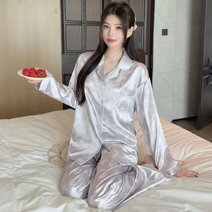 Sang trọng-cảm thấy Áo ngủ lụa giả cho phụ nữ, phong cách mùa hè mới, tay áo dài, có thể được mặc như áo khoác ngoài, kính mắt. - Product Image 6