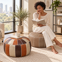 Housse de pouf tricolore aspect cuir pour coussin de sol, idéale pour la décoration de vêtements usagés, jouets, salon, chambre et salle de jeux