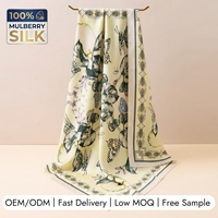 Échantillon Gratuit, Faible MOQ, Châle en Soie de Mûrier Doux et Hypoallergénique Grade 6A, Motif Botanique Vintage Citron Papillon, OEM