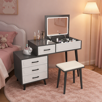 Table de maquillage moderne avec miroir LED, tiroirs de rangement, armoire latérale et tabouret