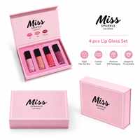 Boîte cadeau magnétique personnalisée rose pailletée, ensemble de gloss à lèvres, emballage cosmétique de luxe à fermeture magnétique rigide, matériaux recyclés, éponge