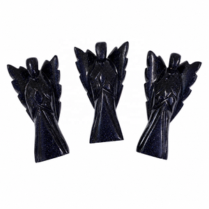 Figurine d'ange en fluorite bleue sculptée à la main, 3 pouces, décoration en cristal de forme libre pour la décoration de la maison, statue en pierre durable - Product Image 1