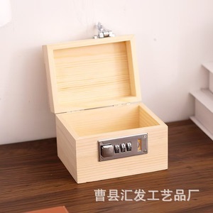 Custom Solid Wood Wooden Box With Combination Lock Flip Top Storage Jewelry Box Rectangle <b>Standing</b> Type S641 - Product Image 2
