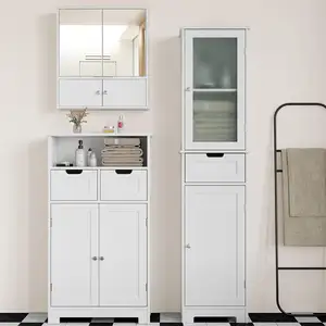 modern tall bathroom storage cabinet Floor Standing Tallboy Unit with Glass Doors and Drawer