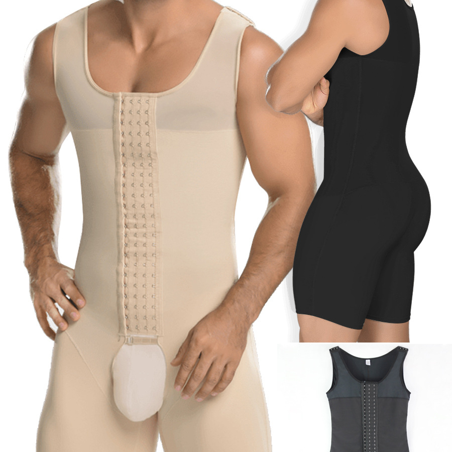 QC - D043 Newest style men body shapers high waisted bodysuit plus size solid color comfortable material men's shapers