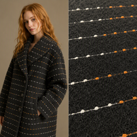 Tissu Jacquard Tricoté à Points Linéaires Brodés Noir, 100% Polyester, pour Manteaux et Vêtements d'Extérieur Tendance