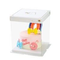 Boîte à gâteau transparente haute, boîte de pâtisserie transparente, base carrée pour gâteau simple/double/à 3 étages avec logo personnalisé imprimé