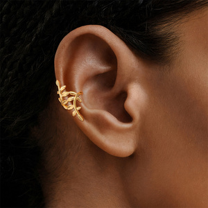 100% S925 Sterling <b>Silver</b> 18K Gold Plated Hypoallergenic Smooth Branch Zircon Minimalist Nature Inspired Ear <b>Cuff</b> Cartilage - Product Image 4