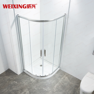 Cabine <span class=keywords><strong>de</strong></span> <span class=keywords><strong>douche</strong></span> anti-explosion moderne en aluminium chromé avec double porte coulissante en verre trempé et plateau en forme <span class=keywords><strong>de</strong></span> sector - Product Image 2