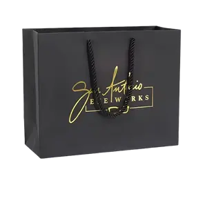 Sacs en papier noirs d'emballage d'achats de boutique de poignée de ruban de luxe avec votre propre logo
